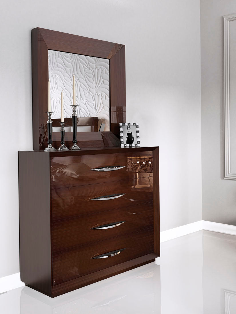 ESF Furniture - Carmen Single Dresser with Mirror Set in Walnut - CARMENSDRESSERWALNUT-M