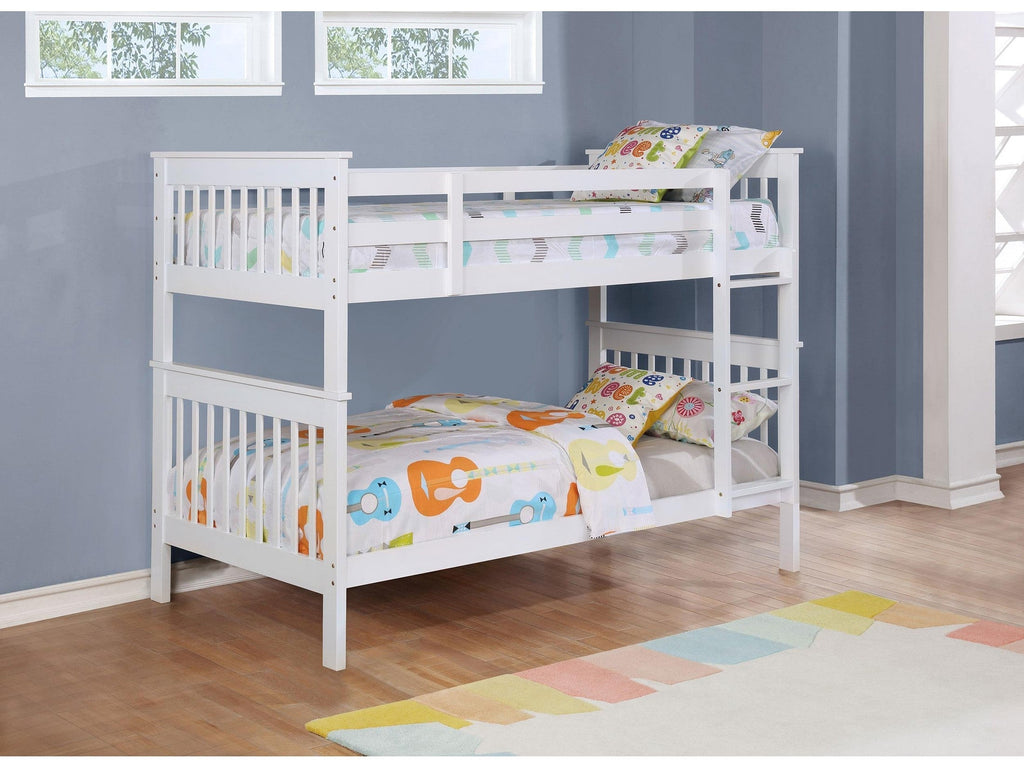 Chapman Wood Twin Over Twin Bunk Bed with Mattress White