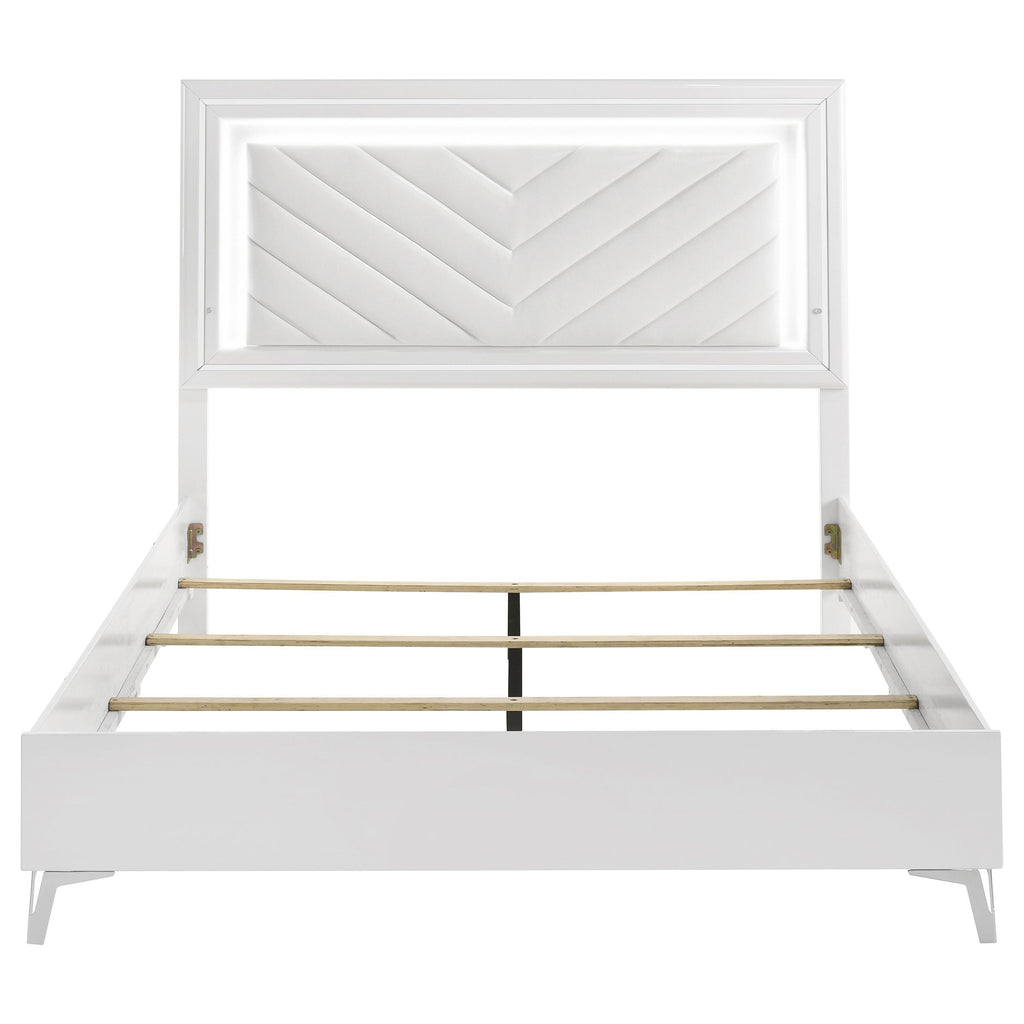Cassia Eastern King LED Panel Bed White High Gloss