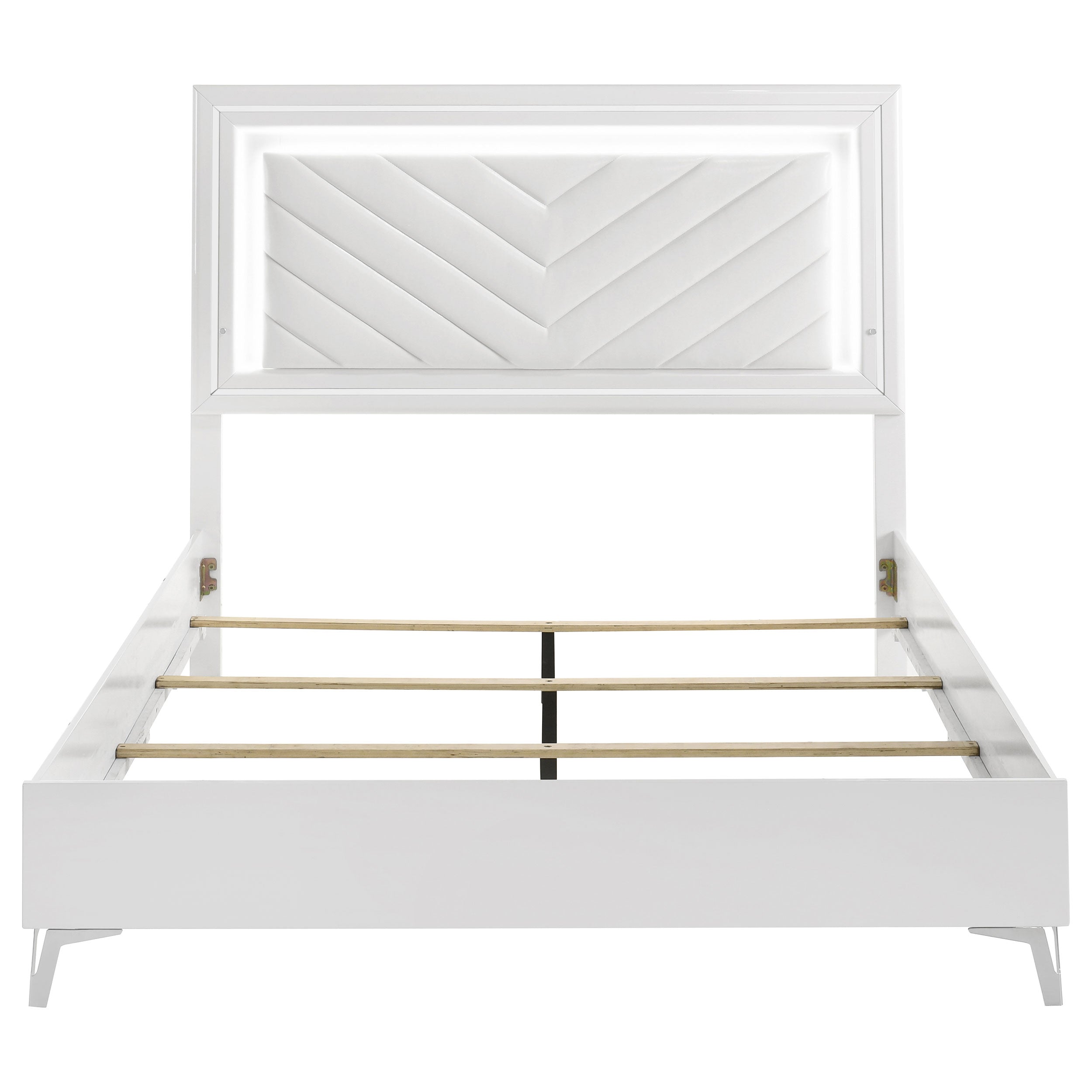 Cassia Eastern King LED Panel Bed White High Gloss