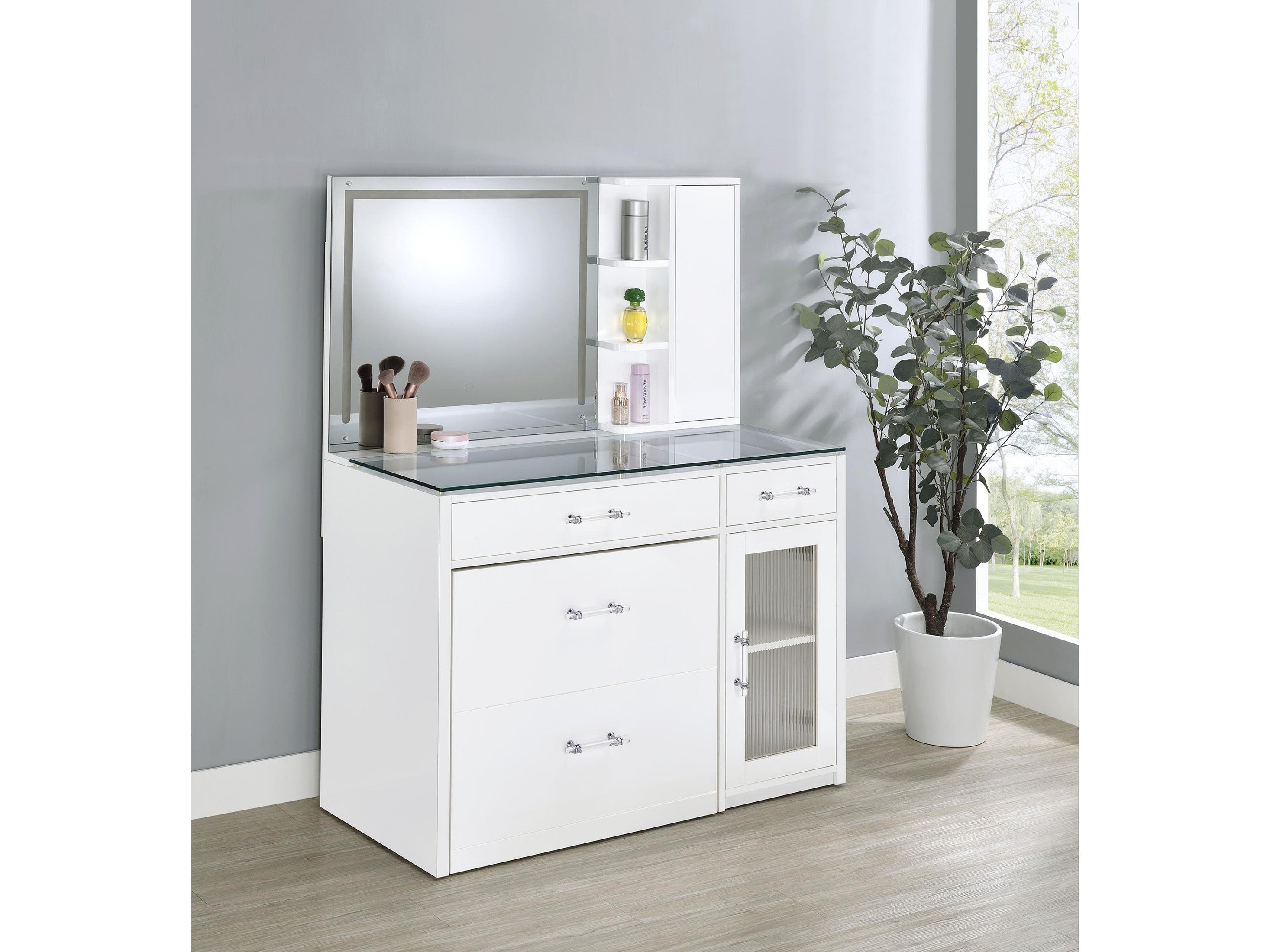 Flora 2-drawer Vanity Set with LED Mirror White High Gloss