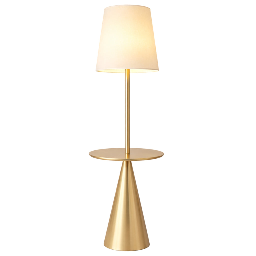 Celestial Modern Floor Lamp with Brass Accent Table with Large White Shade
