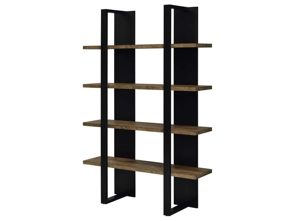 Danbrook 71-inch 4-shelf Bookshelf Black and Aged Walnut