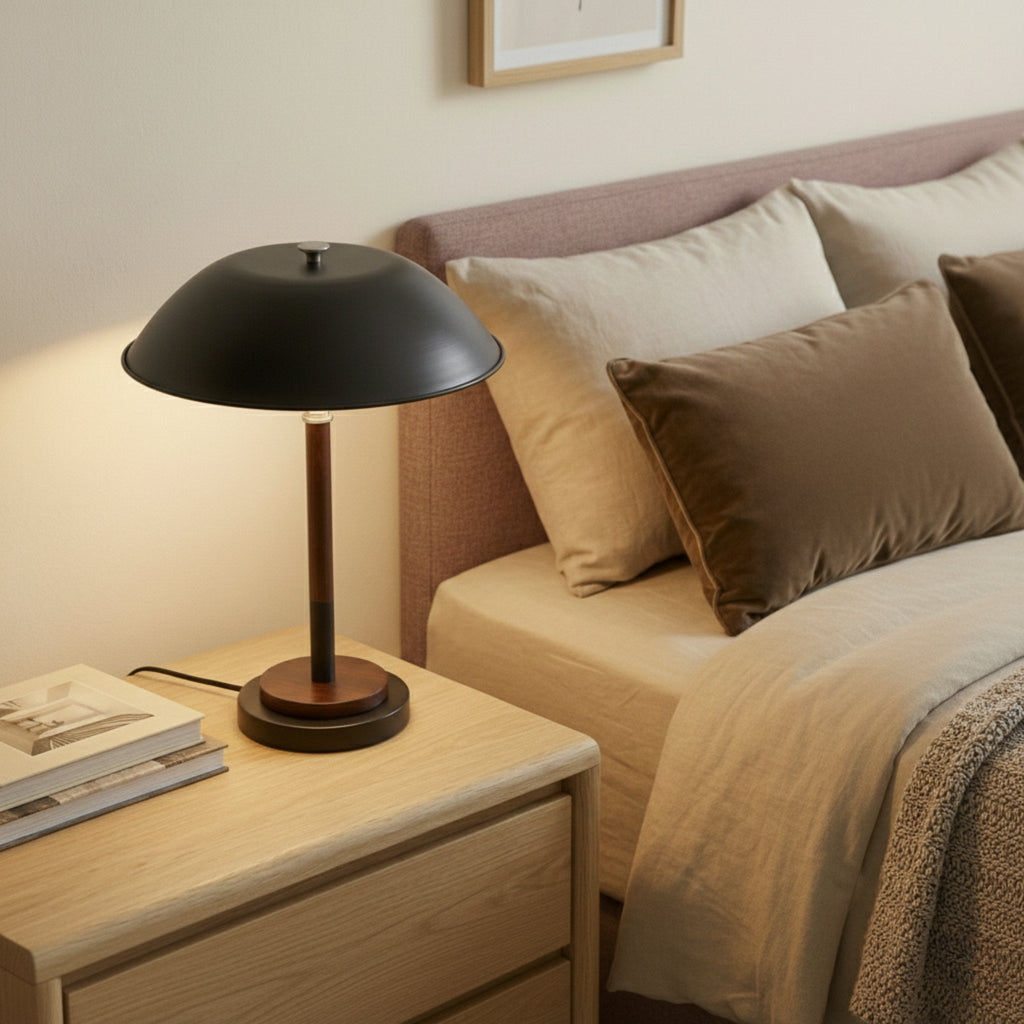 Cosmiclume Black Umbrella Shaped Table Lamp - Walnut - Bronze