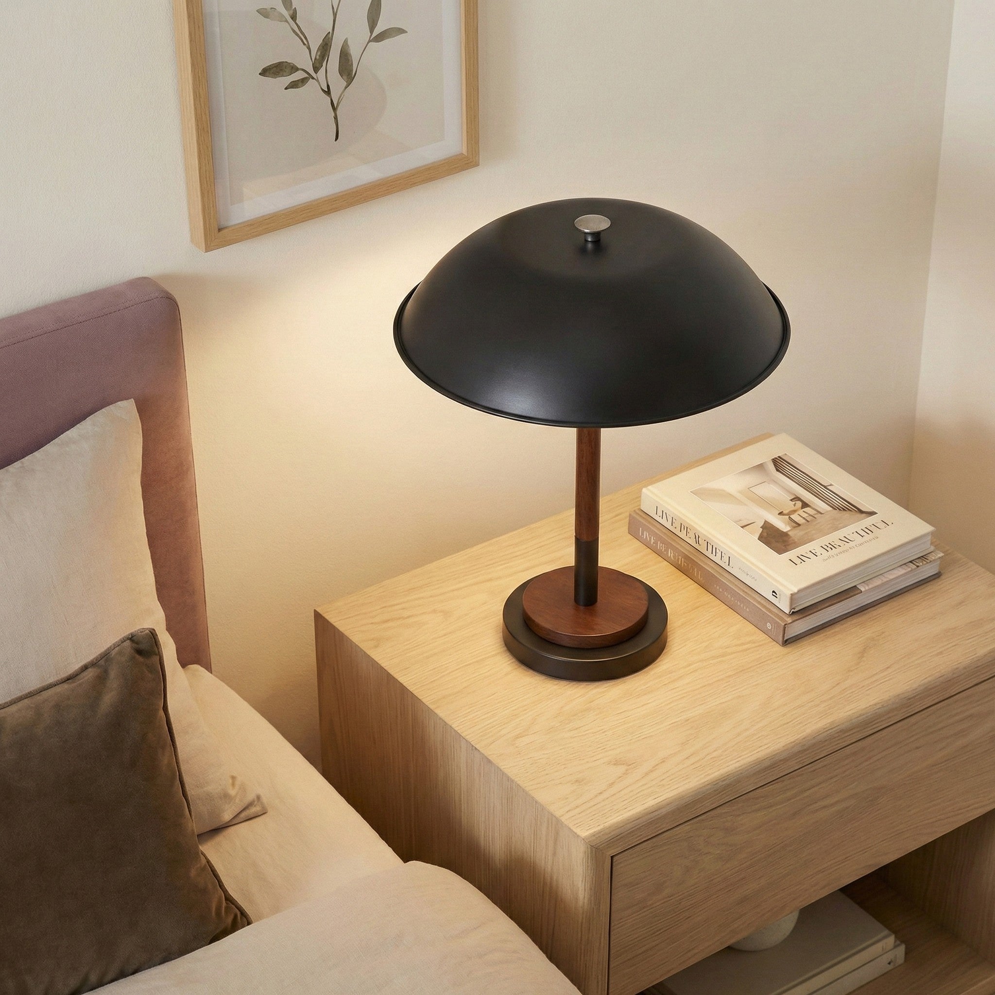 Cosmiclume Black Umbrella Shaped Table Lamp - Walnut - Bronze