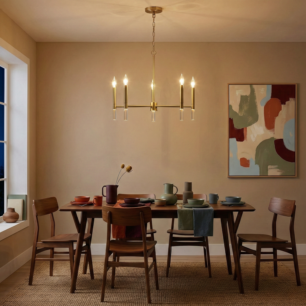 Courtyard Five Light Golden Brass Candle Light Chandelier
