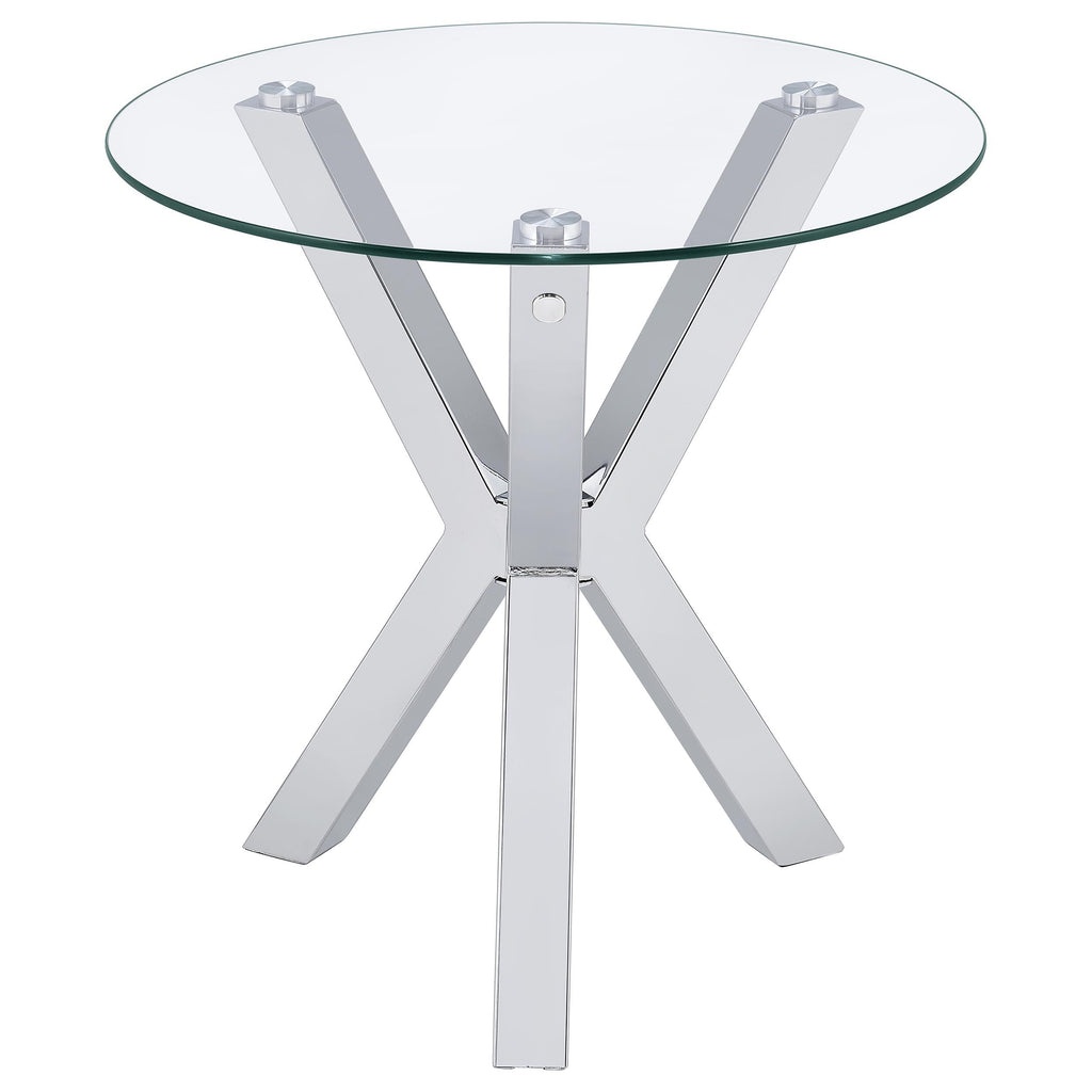 Kenzie Round Tempered Glass Top Cocktail Coffee Table Chrome