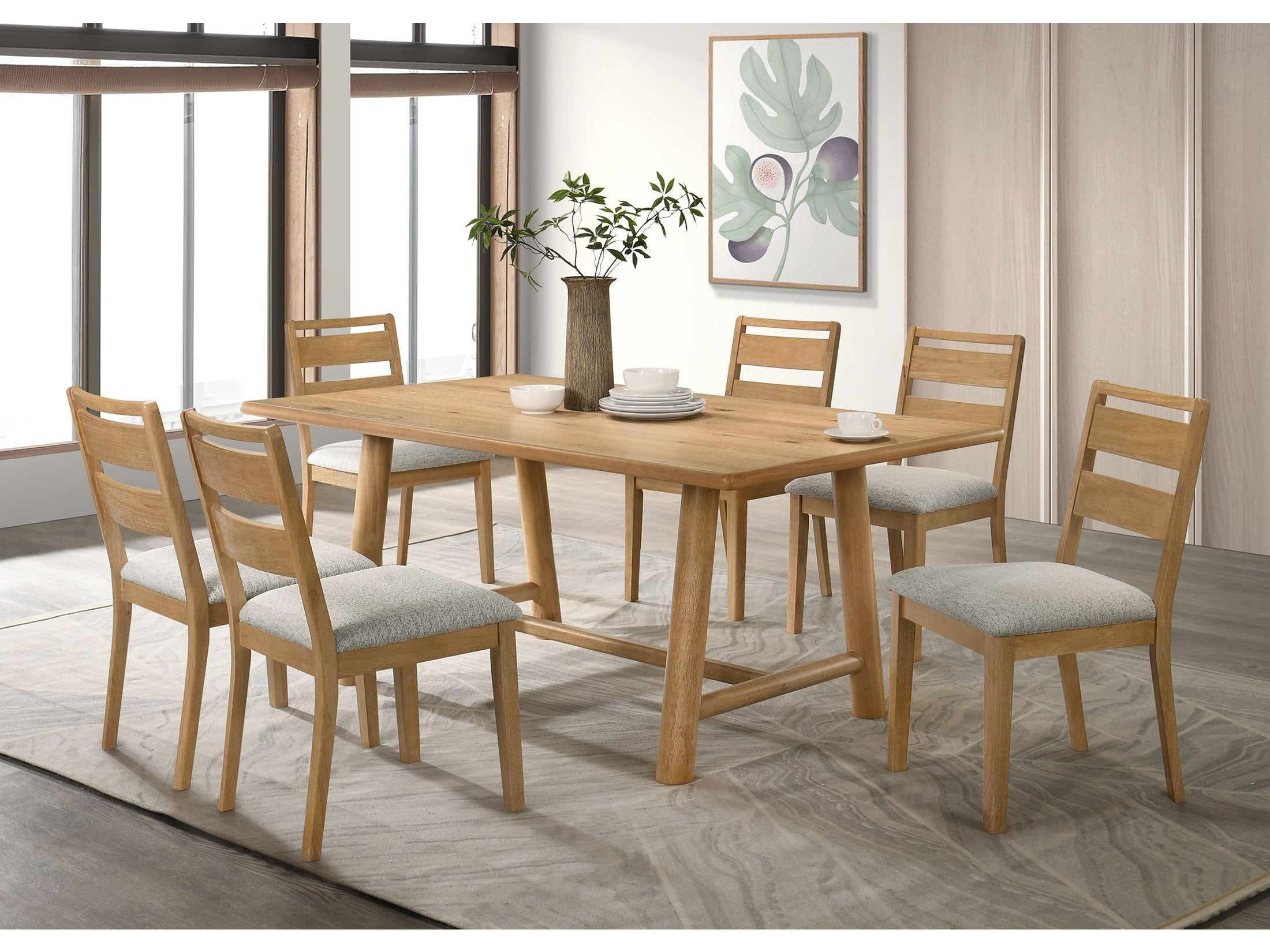 Duncan 7-piece Rectangular Wood Dining Table Set Washed Oak
