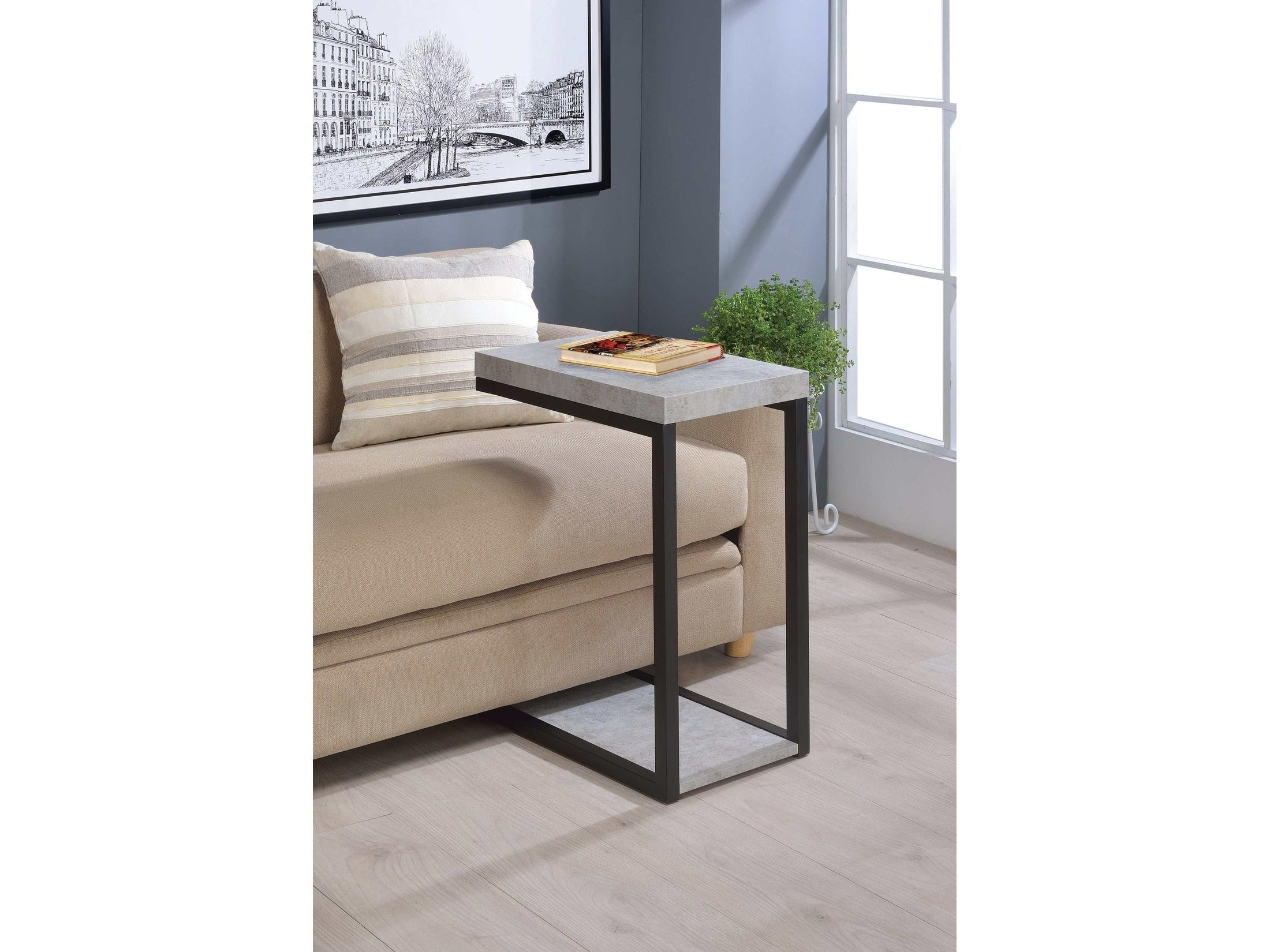 Beck Engineered Wood C-Shape Sofa Side Table Cement