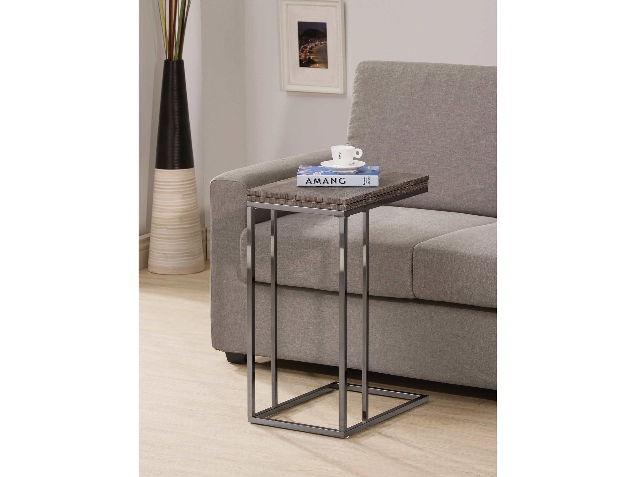 Pedro Expandable C-Shaped Sofa Side Table Weathered Grey
