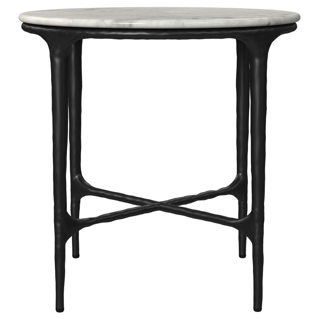 Hermas Round Genuine Marble Top Metal Coffee Table White