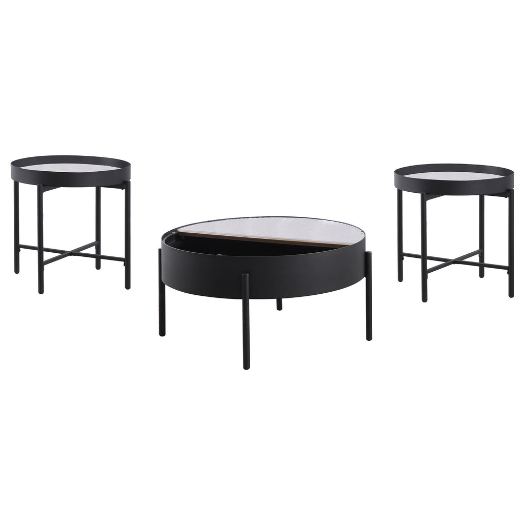 Ozella Round Coffee Table with Hidden Storage Sandy Black