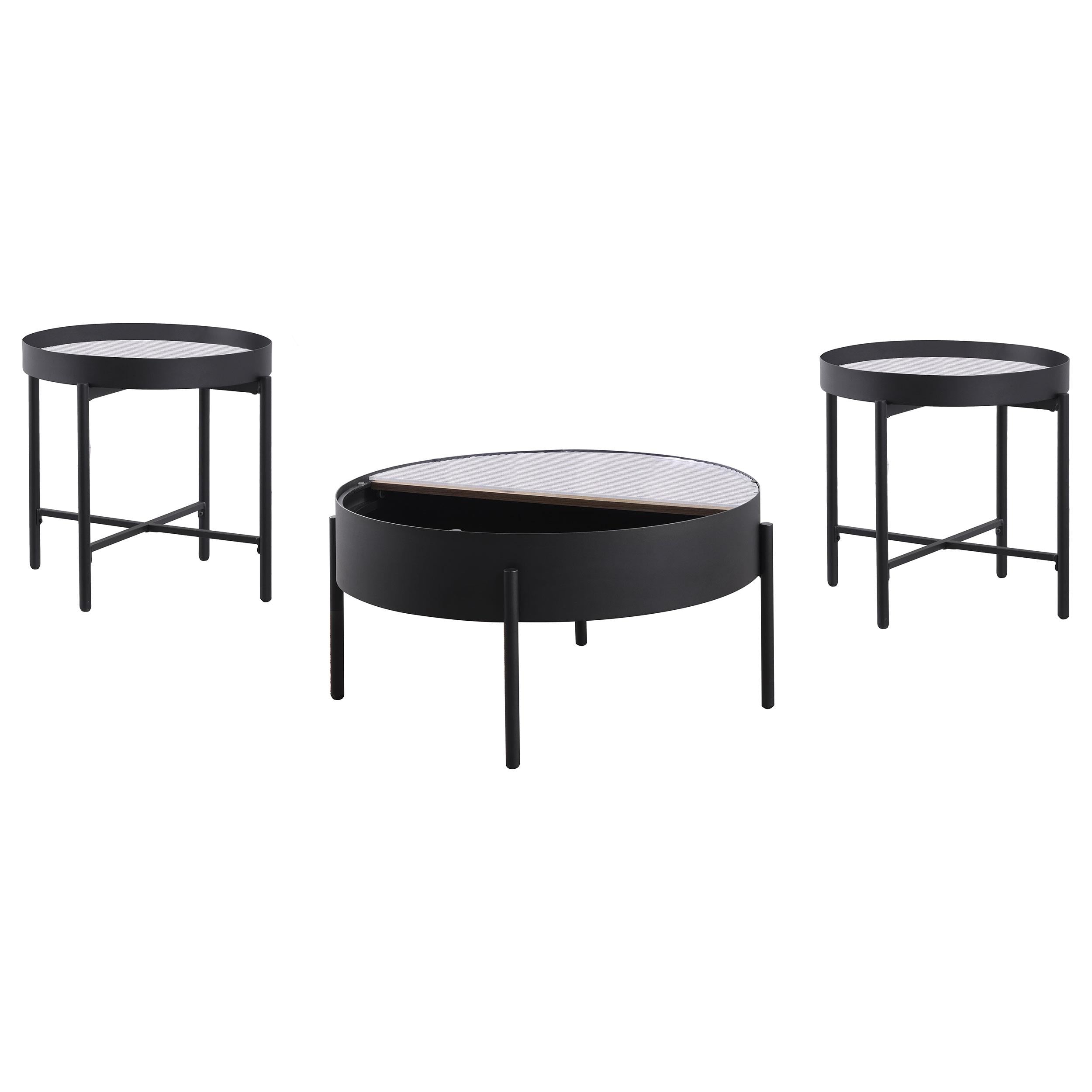 Ozella Round Coffee Table with Hidden Storage Sandy Black