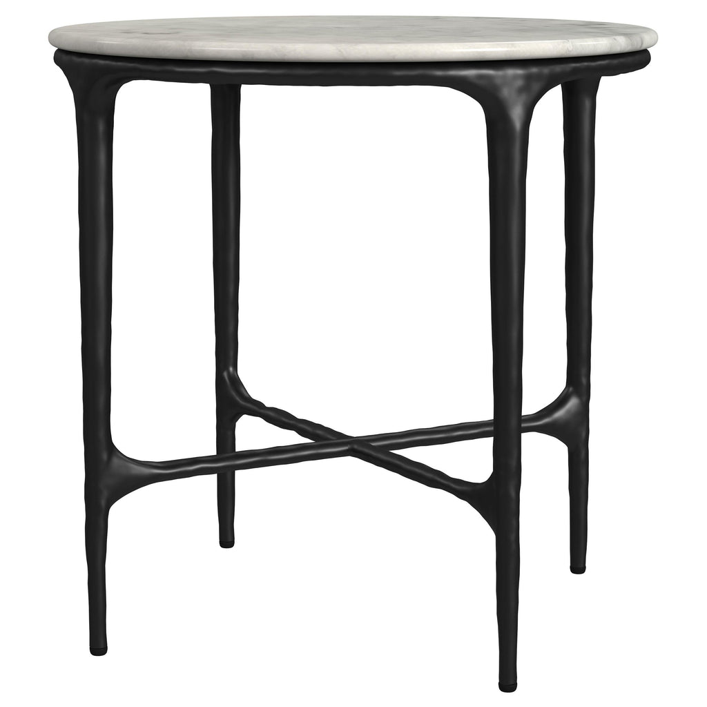 Hermas Round Genuine Marble Top Metal Coffee Table White