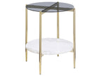 Jonelle Round Glass Top Coffee Table White Marble Shelf Gold