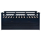 Carlsbad Wood Twin Captains Bed With Trundle Navy Blue