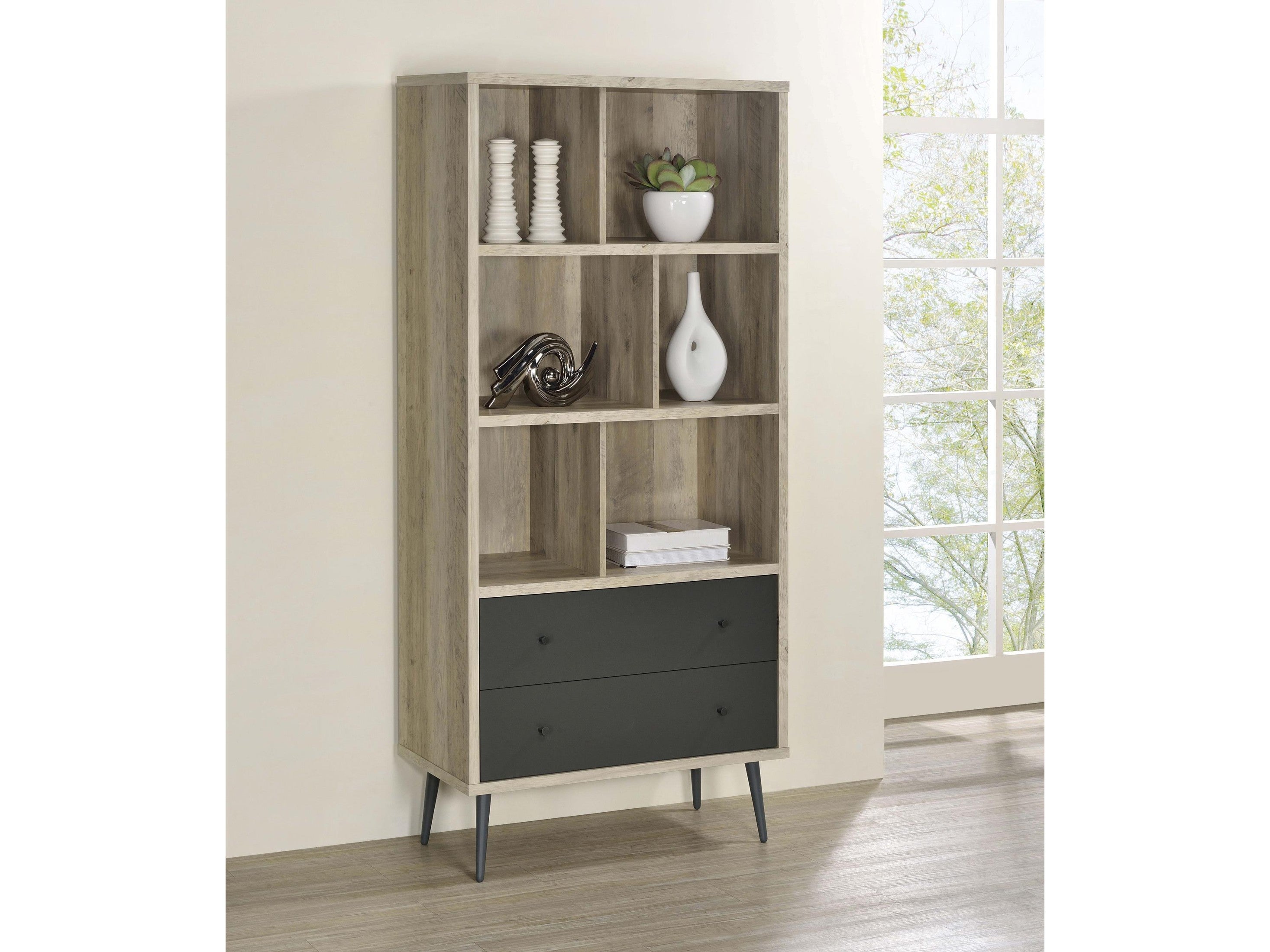 Maeve 70-inch 3-shelf Bookcase with Drawers Distressed Pine