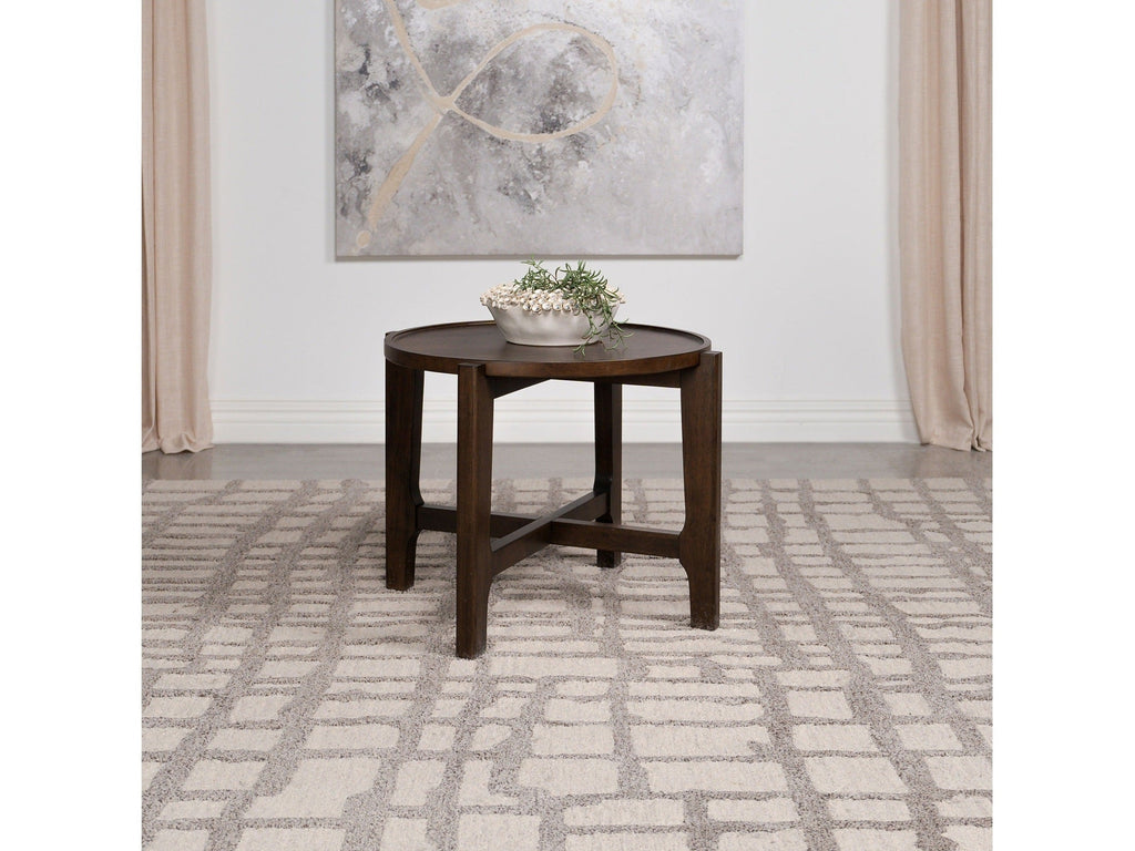 Cota Round Solid Wood End Table Dark Brown