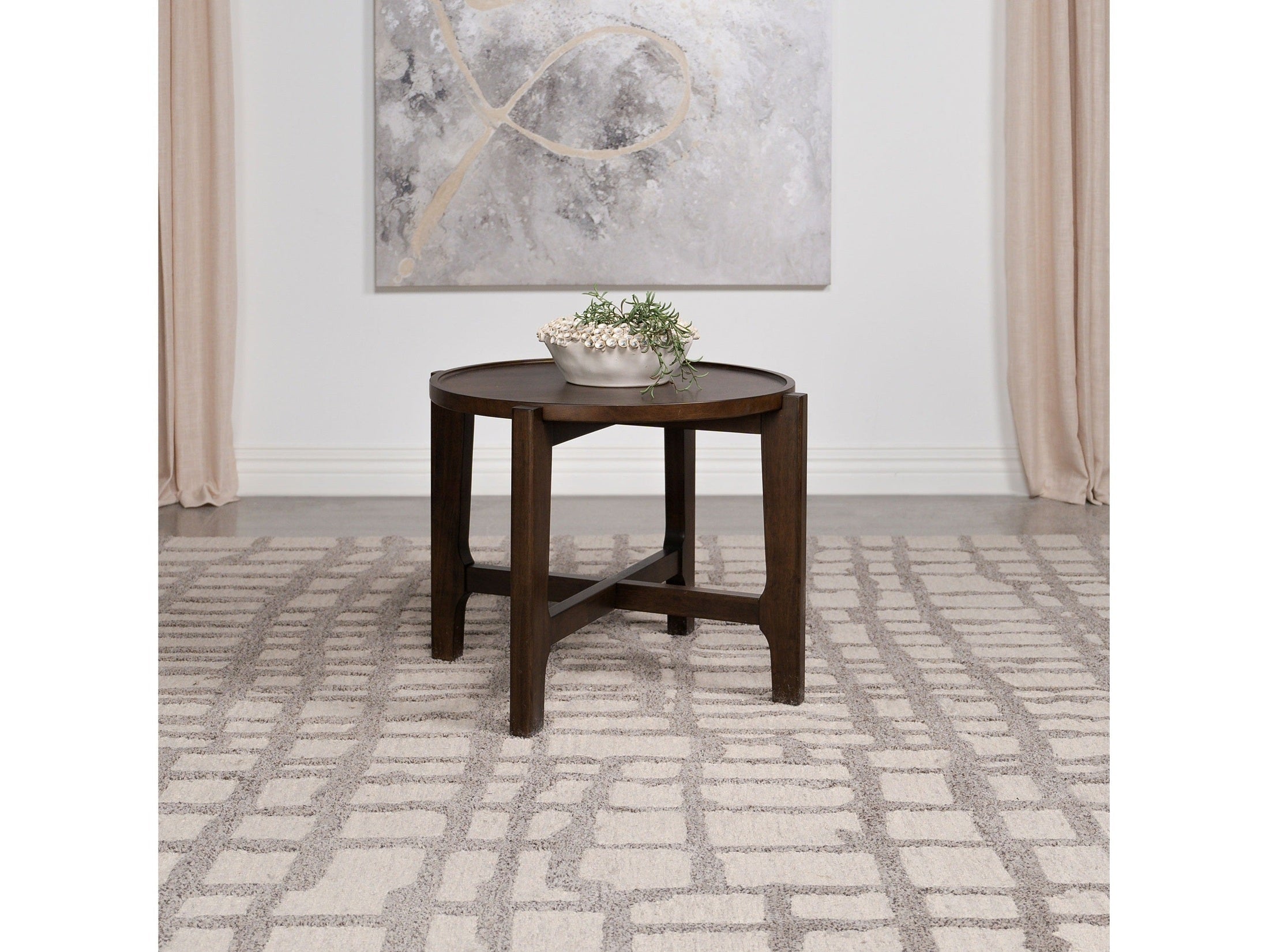 Cota Round Solid Wood End Table Dark Brown