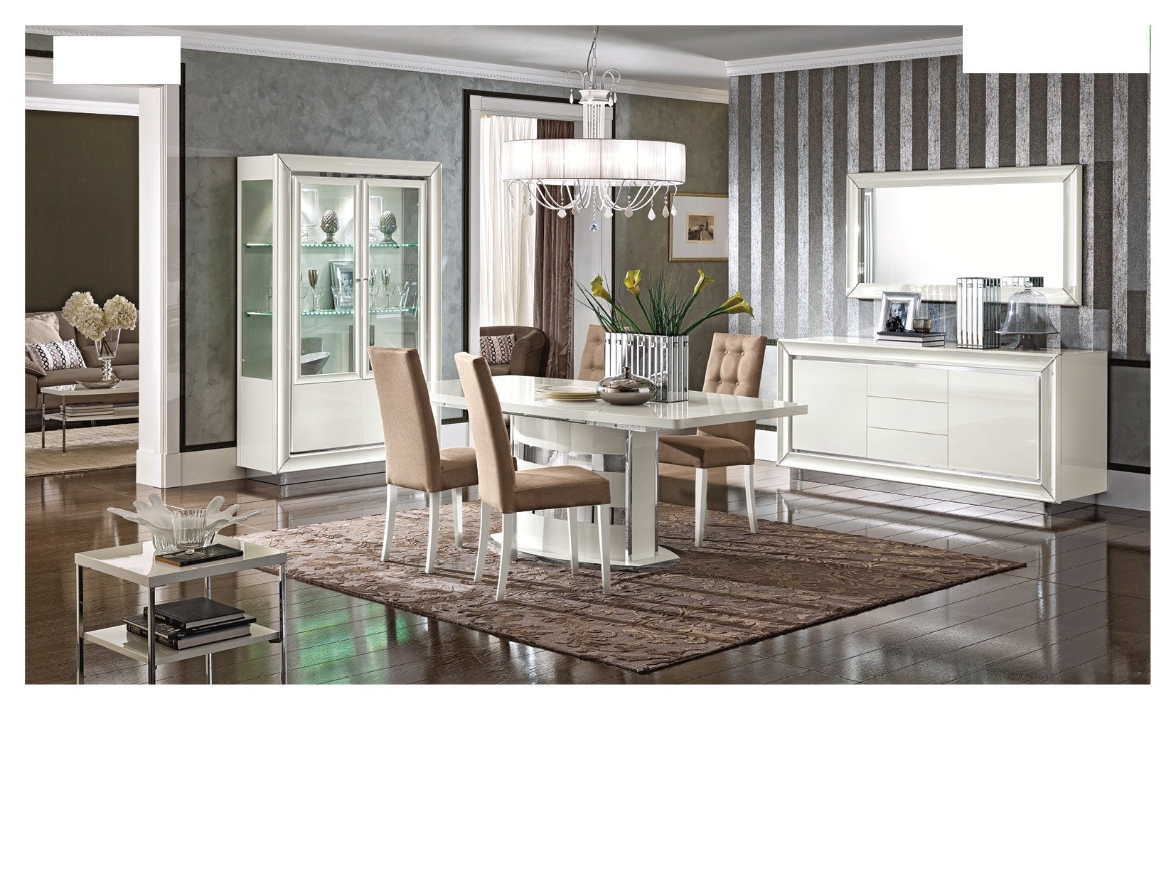 ESF Furniture - Dama 10 Piece Dining Room Set - DAMABIANCADTABLE-10SET