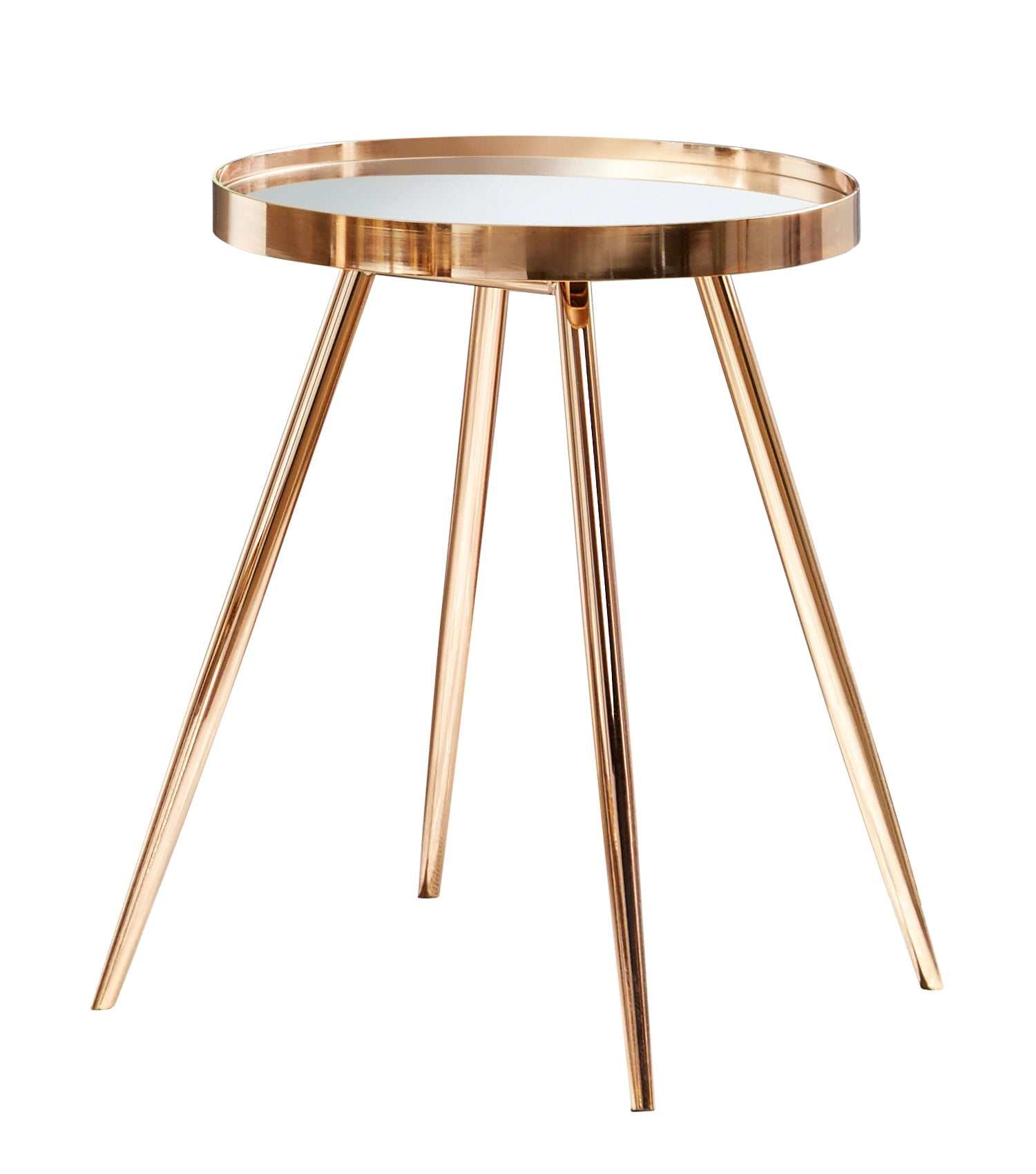 Kaelyn Round Mirror Top End Side Table Gold