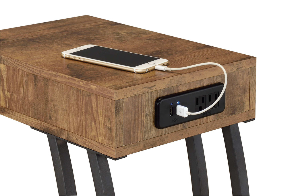 Troy 1-drawer C-Shaped Side Table Power Outlet Rustic Nutmeg
