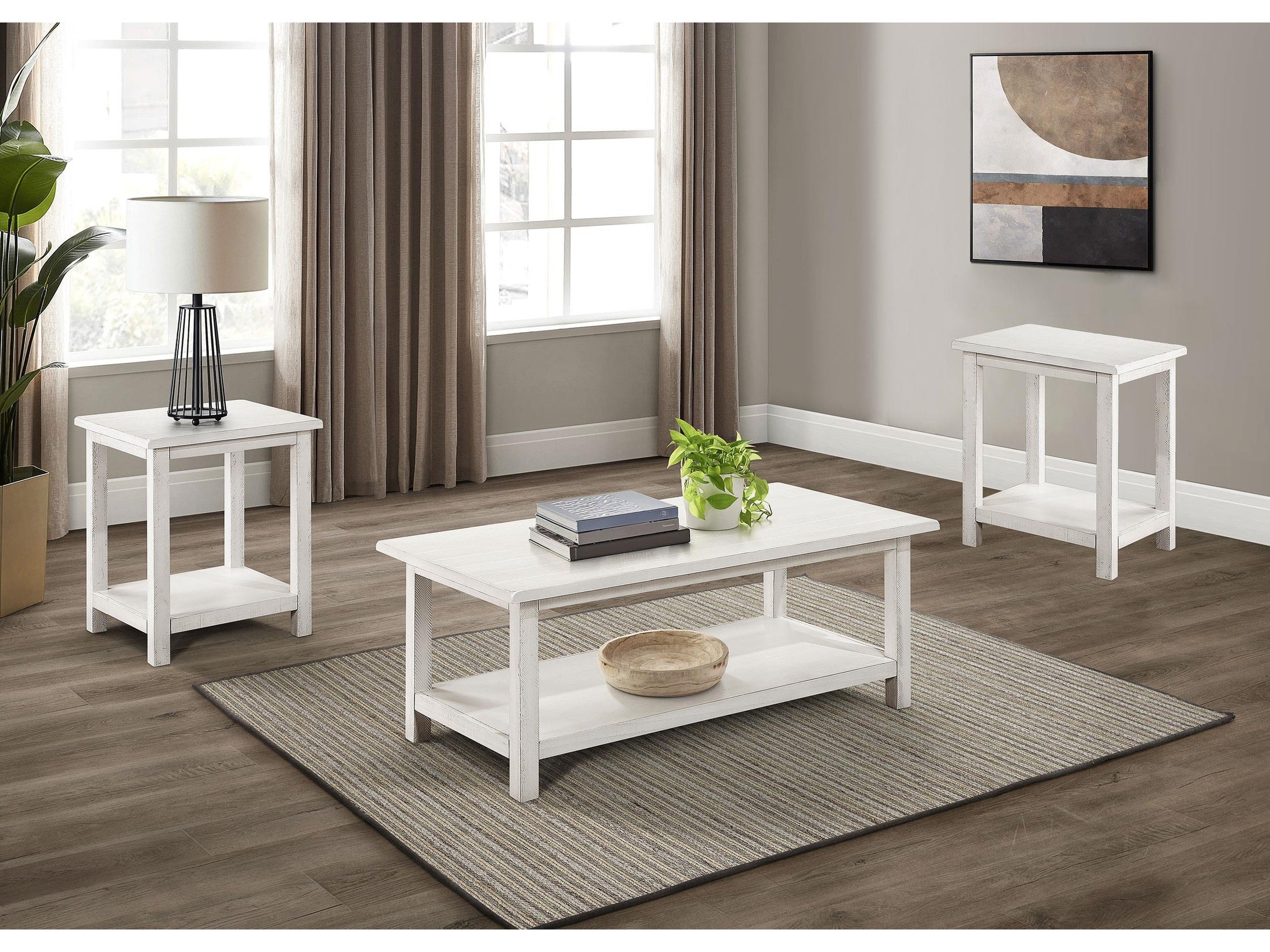 Payne Wood Coffee Table with Shelf Distressed Brown