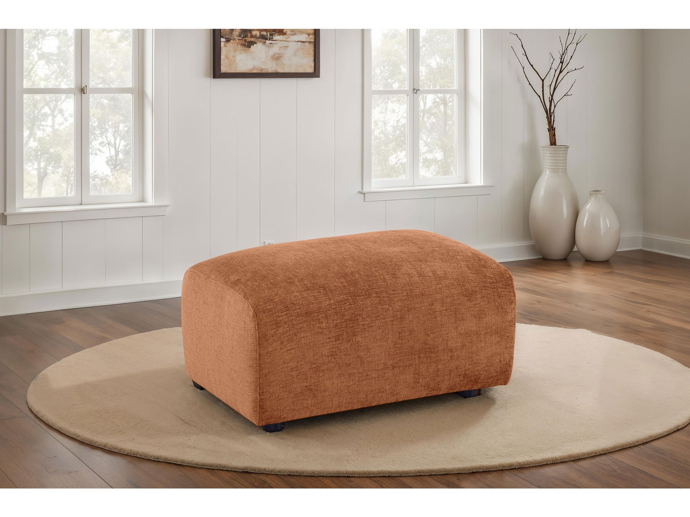 Burnett Chenille Upholstered Ottoman Burnt Orange