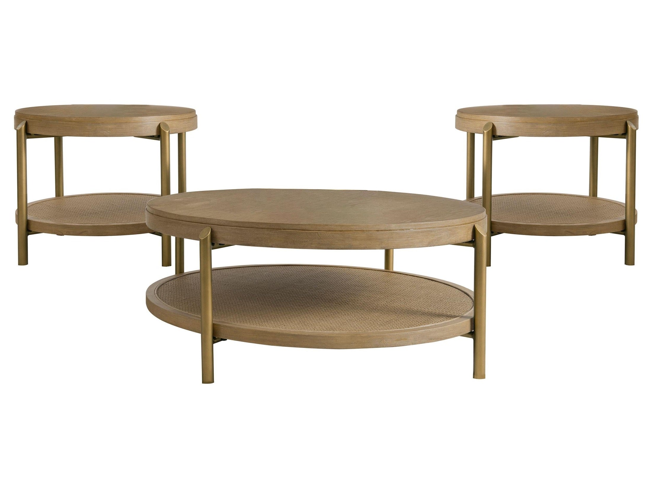 Arini Round Coffee Table With Storage Shelf Sand Wash