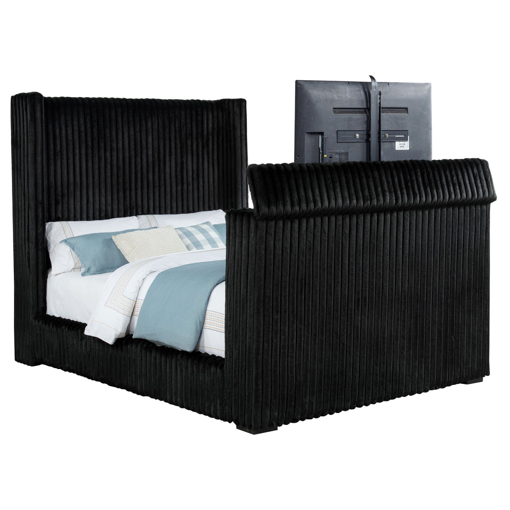 Centergrove Upholstered Eastern King Wingback TV Bed Black
