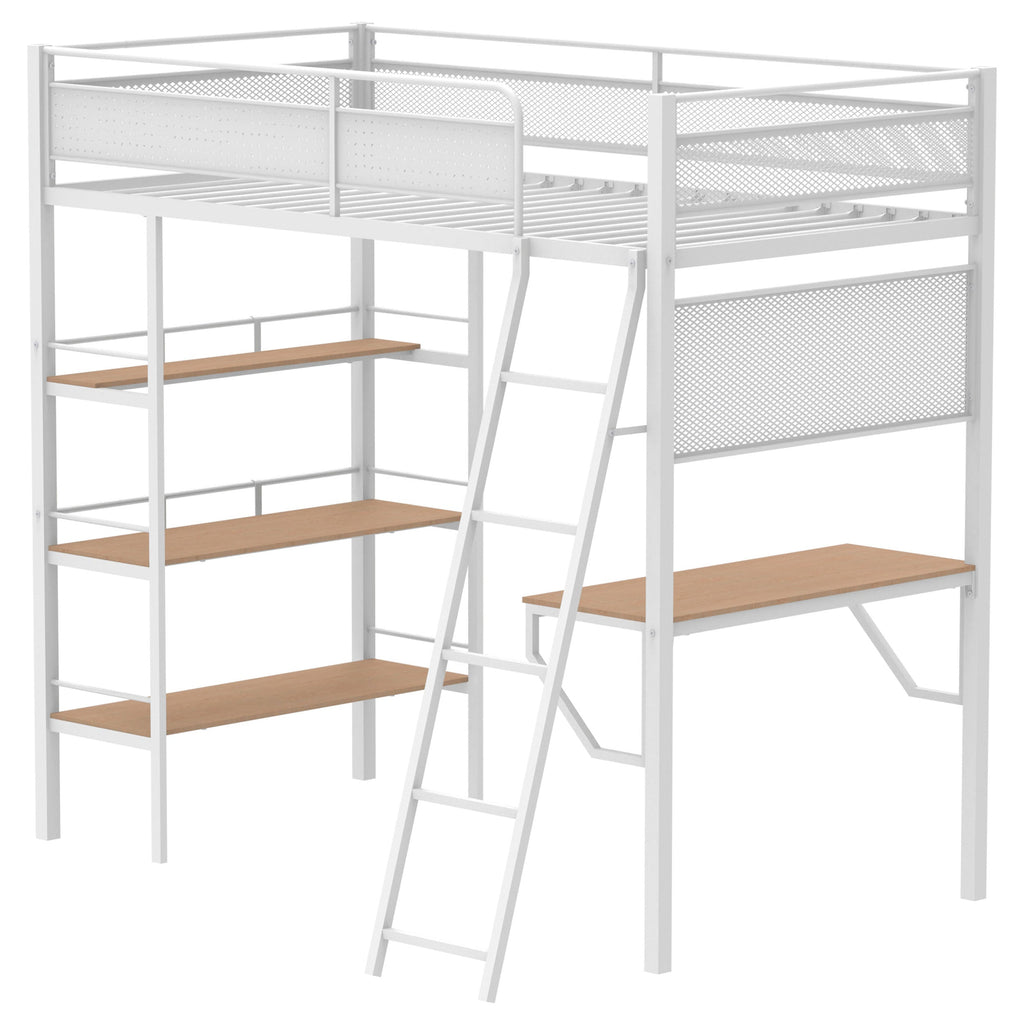 Campus 3-shelf Metal Twin Workstation Loft Bed Matte Black