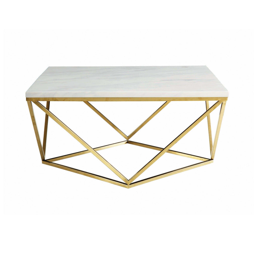 Meryl Square Faux Marble Top Coffee Table White and Gold