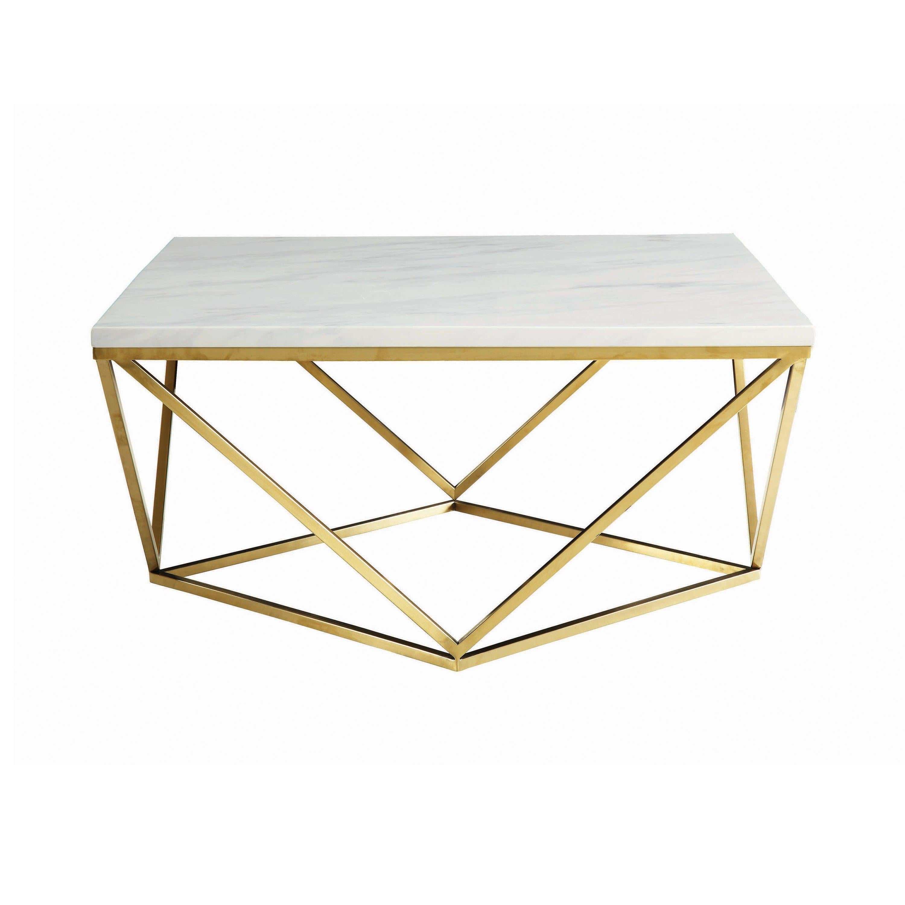 Meryl Square Faux Marble Top Coffee Table White and Gold