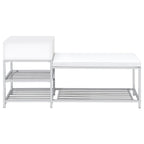 Siega 1-Drawer Shoe Storage Entryway Bench White High Gloss and Chrome