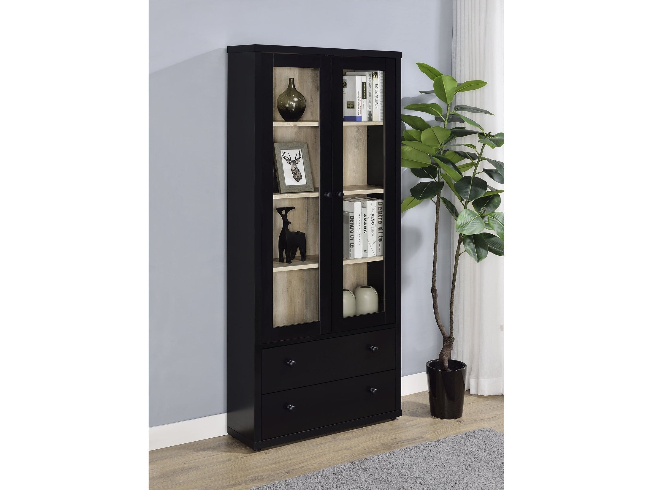 Hawthorne 4-shelf Glass Door Tall Cabinet with Drawers White