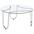 Beller Round Tempered Glass Top Cocktail Coffee Table Chrome