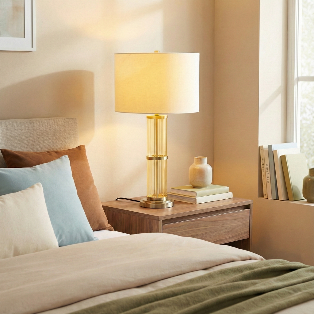 Echo Brushed Nickel Table Lamp with On/Off Switch Clear Glass Body Metal Base