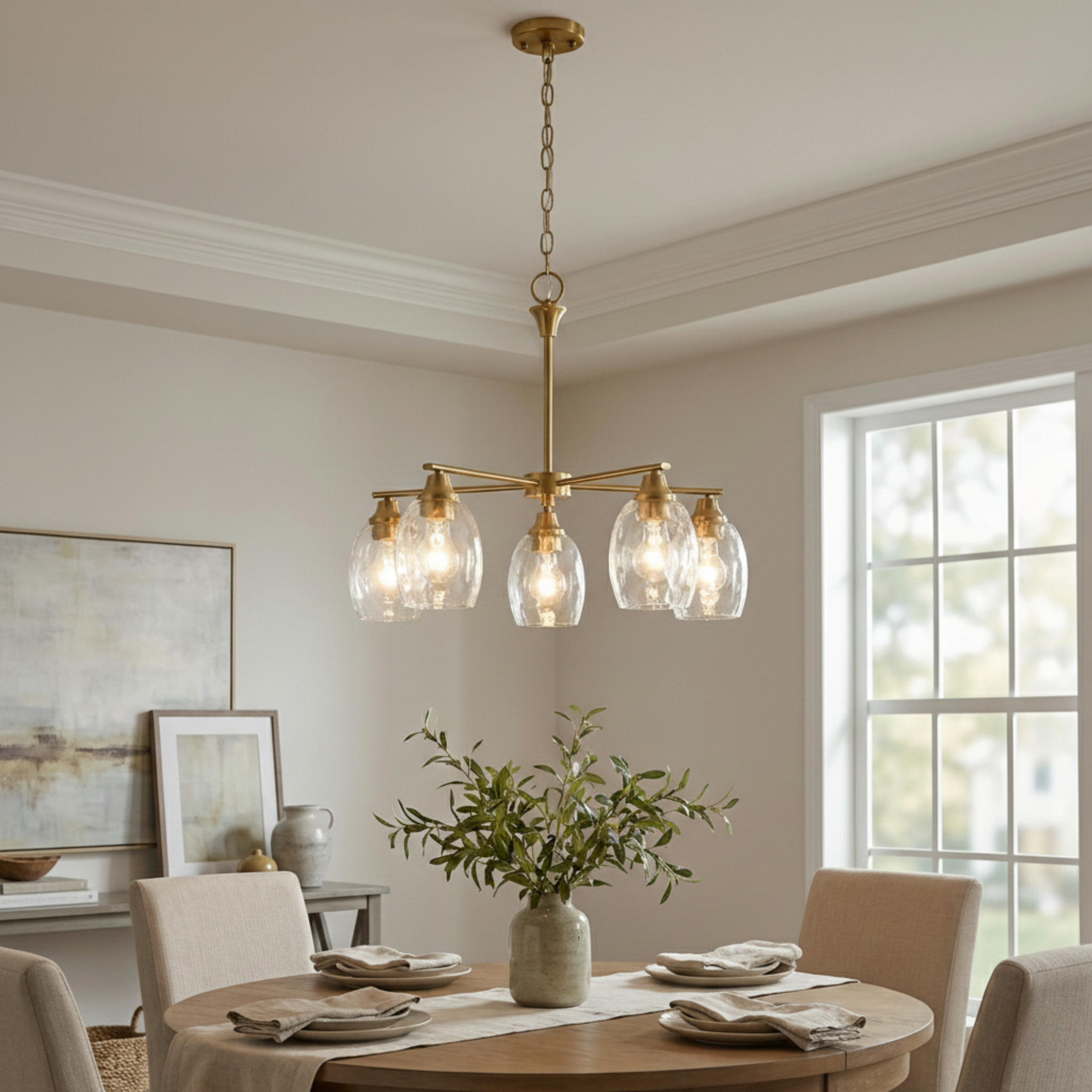 Elegance Five Lights Linear Arms with Golden Brass Finish Chain Chandelier