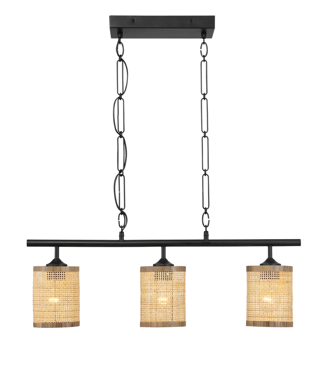 Elysian Three Lights Island With Natural Rattan Shade Farmhouse Chain Ceiling Lamp