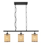 Elysian Three Lights Island With Natural Rattan Shade Farmhouse Chain Ceiling Lamp