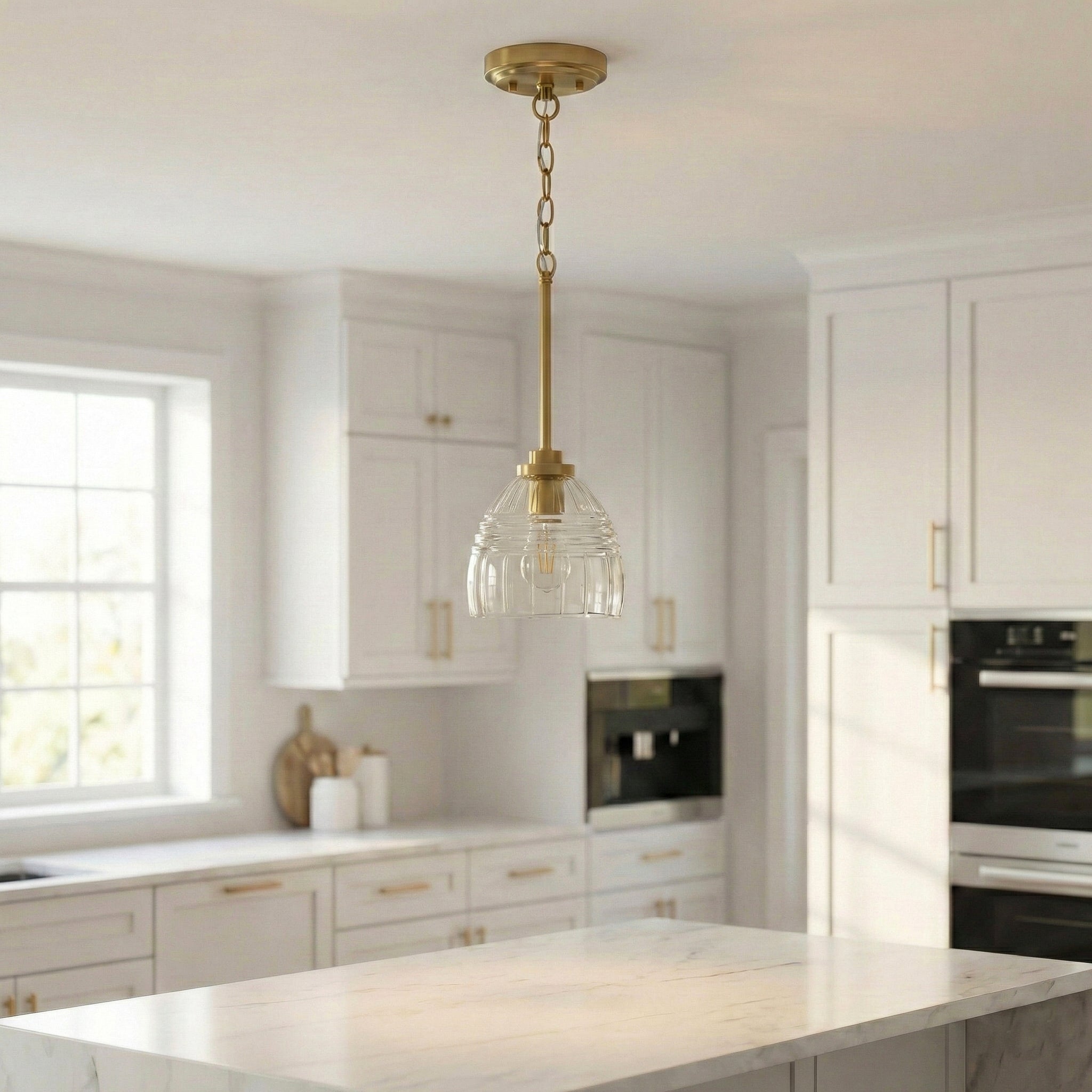 Ember Three Candle Lights Chain Pendant With Clear Glass - Satin Brass