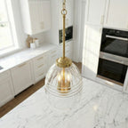 Ember Three Candle Lights Chain Pendant With Clear Glass - Satin Brass