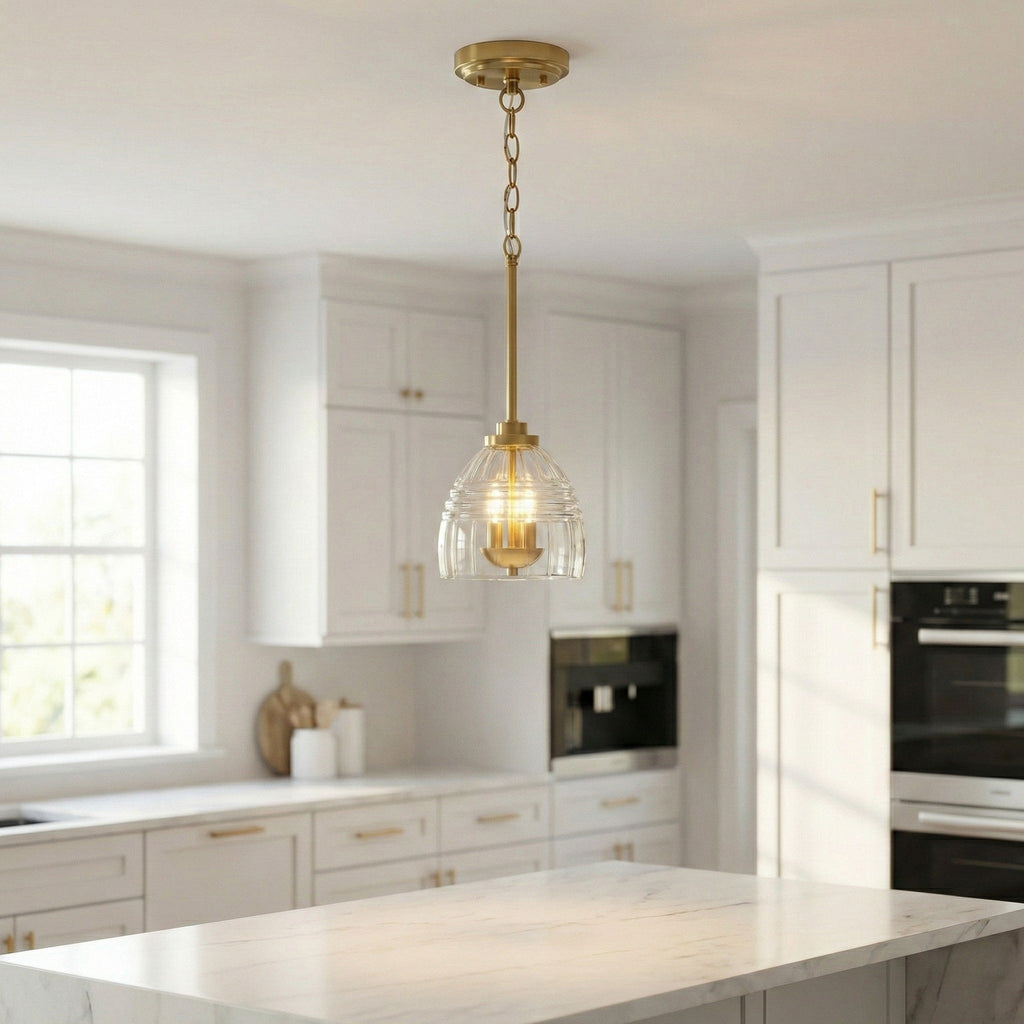 Ember Three Candle Lights Chain Pendant With Clear Glass - Satin Brass