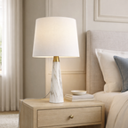 Enclave Hydro Black Table Lamp with On/Off Switch Faux Marble Base Fabric Shade