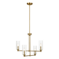 Enigma Four Lights Chandelier With Clear Ribbed Glass -Satin Brass