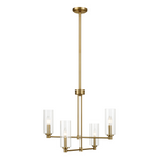 Enigma Four Lights Chandelier With Clear Ribbed Glass -Satin Brass