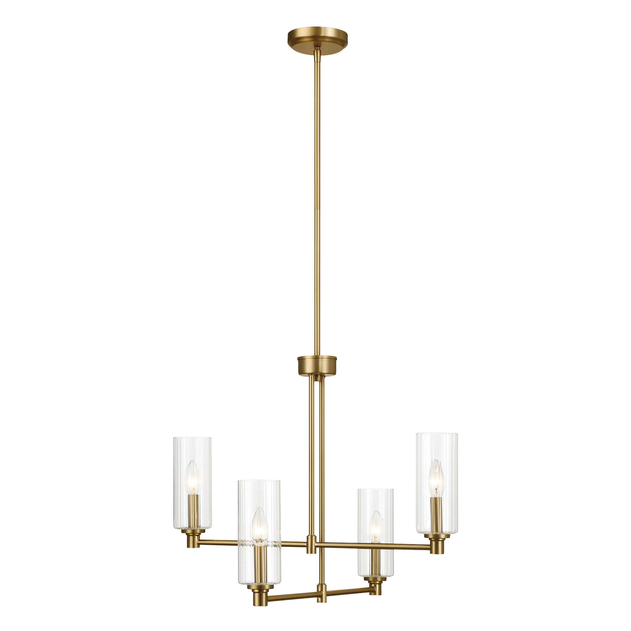 Enigma Four Lights Chandelier With Clear Ribbed Glass -Satin Brass