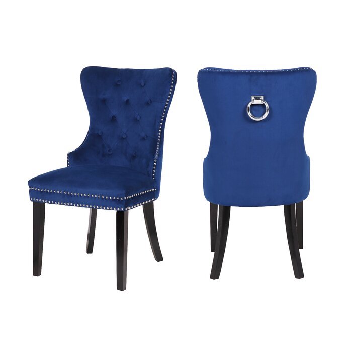 Galaxy Home Erica Wood Legs Dining Chair (Set of 2) in Blue