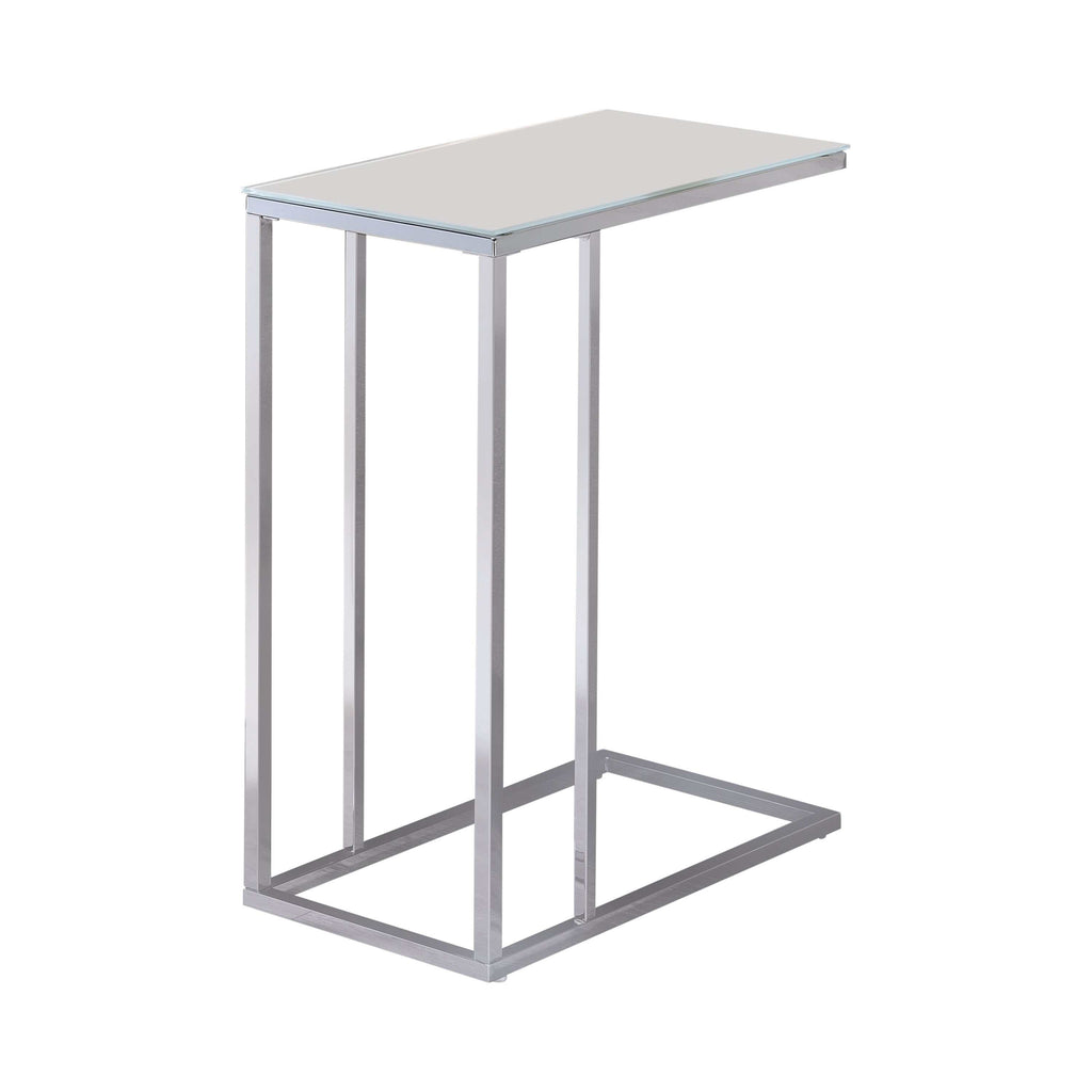 Stella White Glass Top C-Shaped Sofa Side Table Chrome