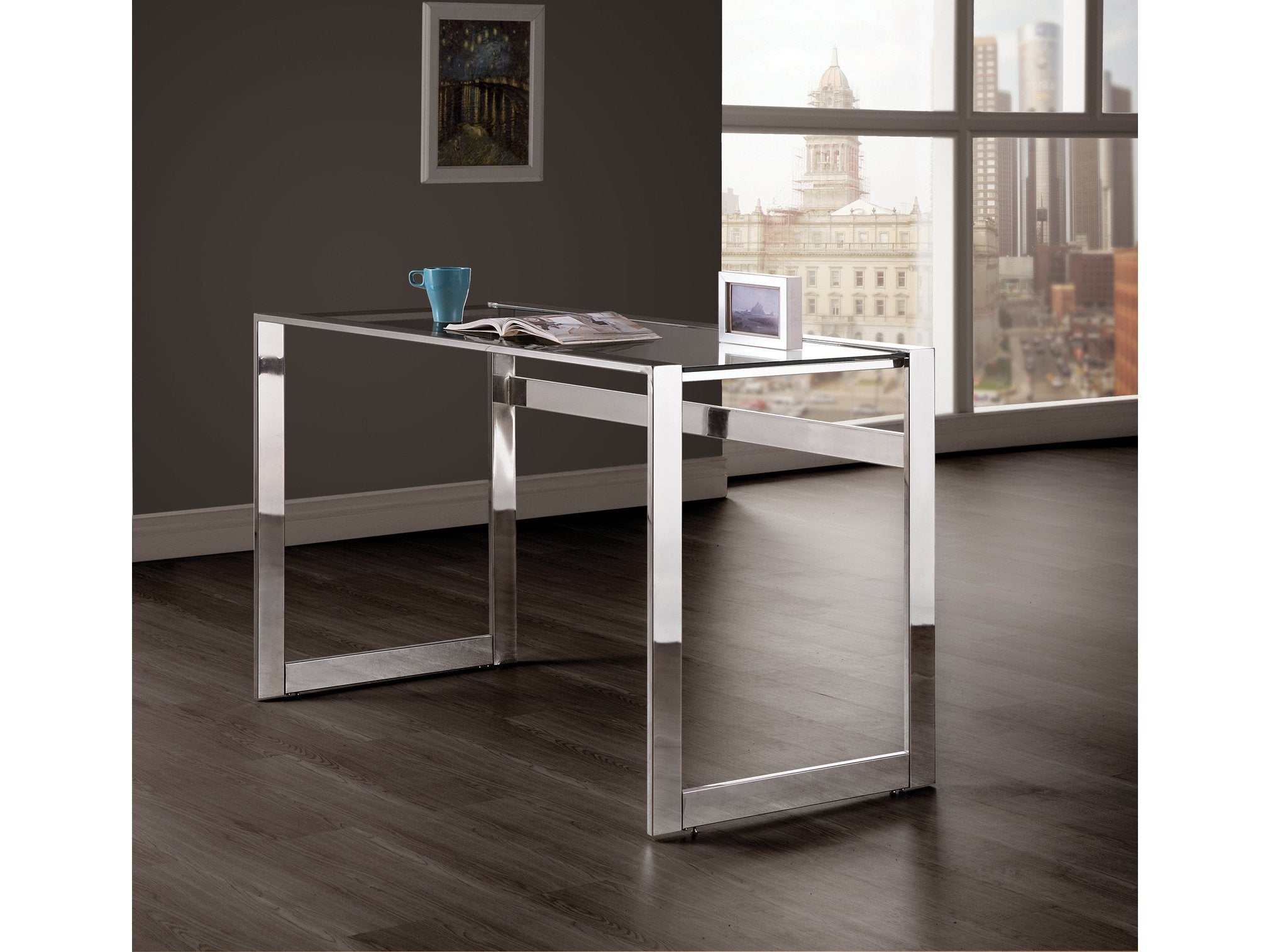 Hartford 47-inch Glass Top Writing Desk Chrome